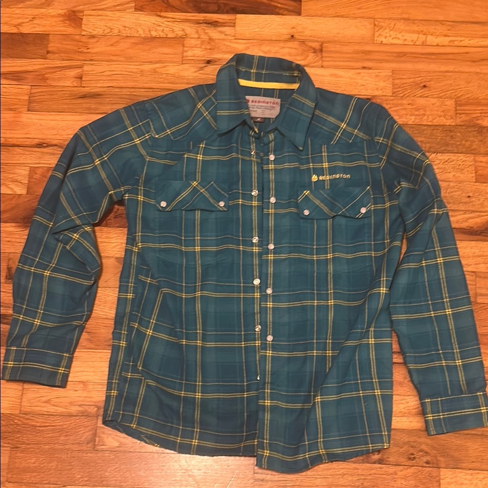 Redington Teal and Yellow Plaid Shirt